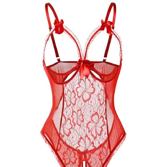 Sexy Red Lace Teddy Open - Picture 1 of 3